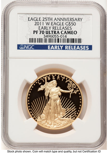 2011-W Proof Gold Eagle 1 oz ER Blue NGC PF70