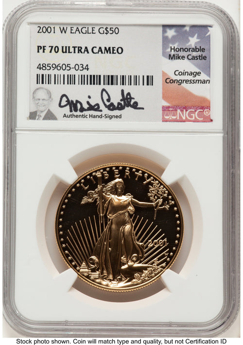2001-W Proof Gold Eagle 1 oz Mike Castle NGC PF70