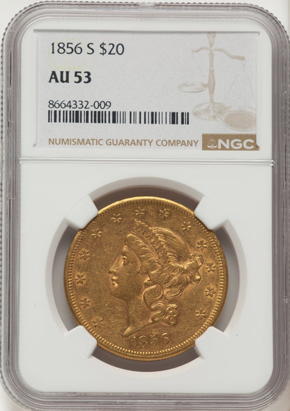 1856-S $20 Liberty Double Eagle NGC AU53