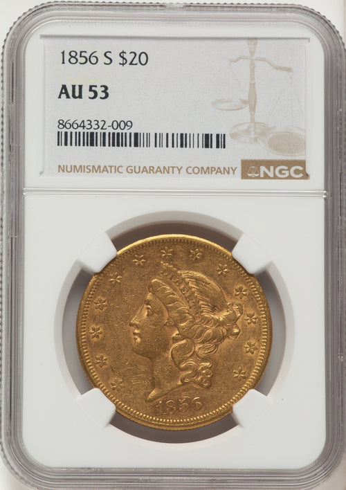 1856-S $20 Liberty Double Eagle NGC AU53