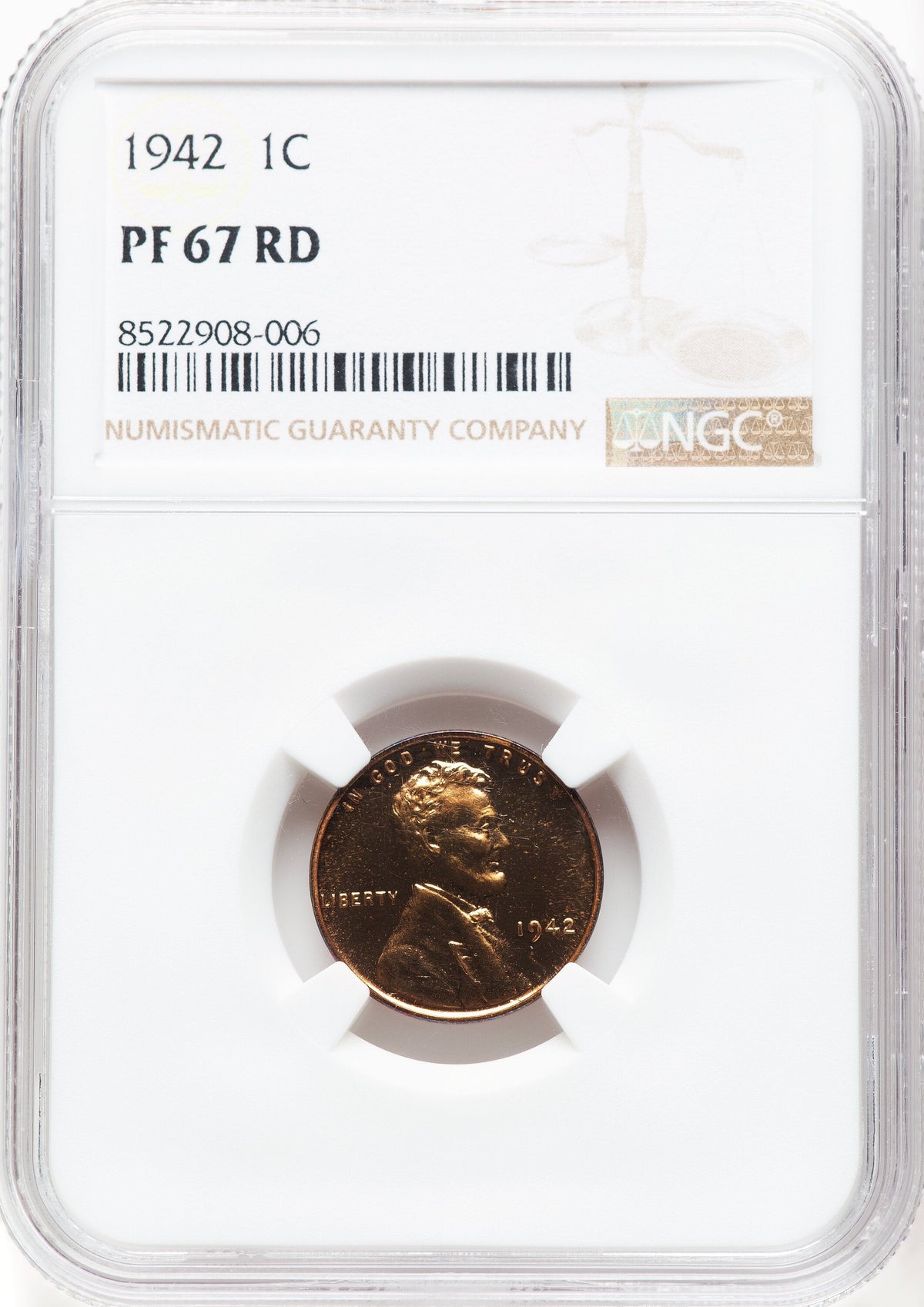 1942 1C RD Proof Lincoln Cent NGC PR67