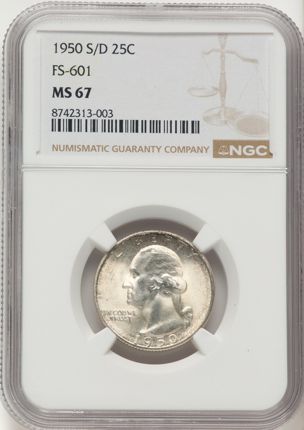 1950-S/D 25C Washington Quarter NGC MS67