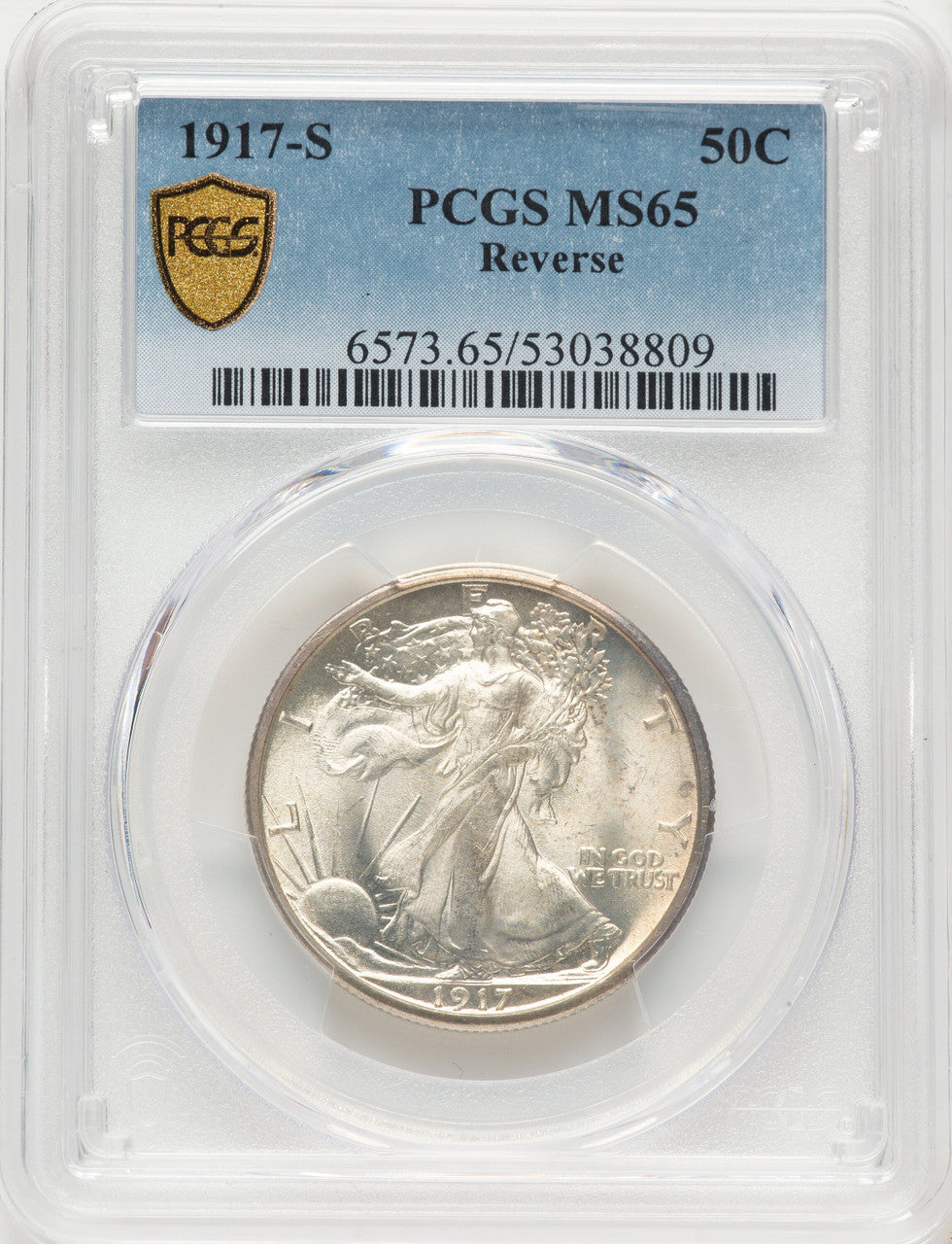 1917-S 50C REVERSE Walking Liberty Half Dollar PCGS MS65