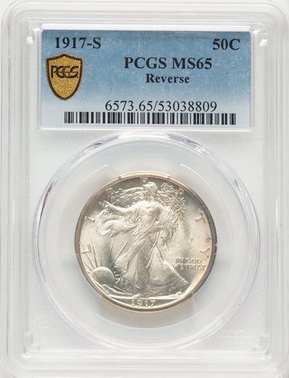 1917-S 50C REVERSE Walking Liberty Half Dollar PCGS MS65
