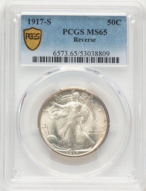 1917-S 50C REVERSE Walking Liberty Half Dollar PCGS MS65