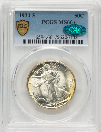 1934-S 50C CAC Walking Liberty Half Dollar PCGS MS66+