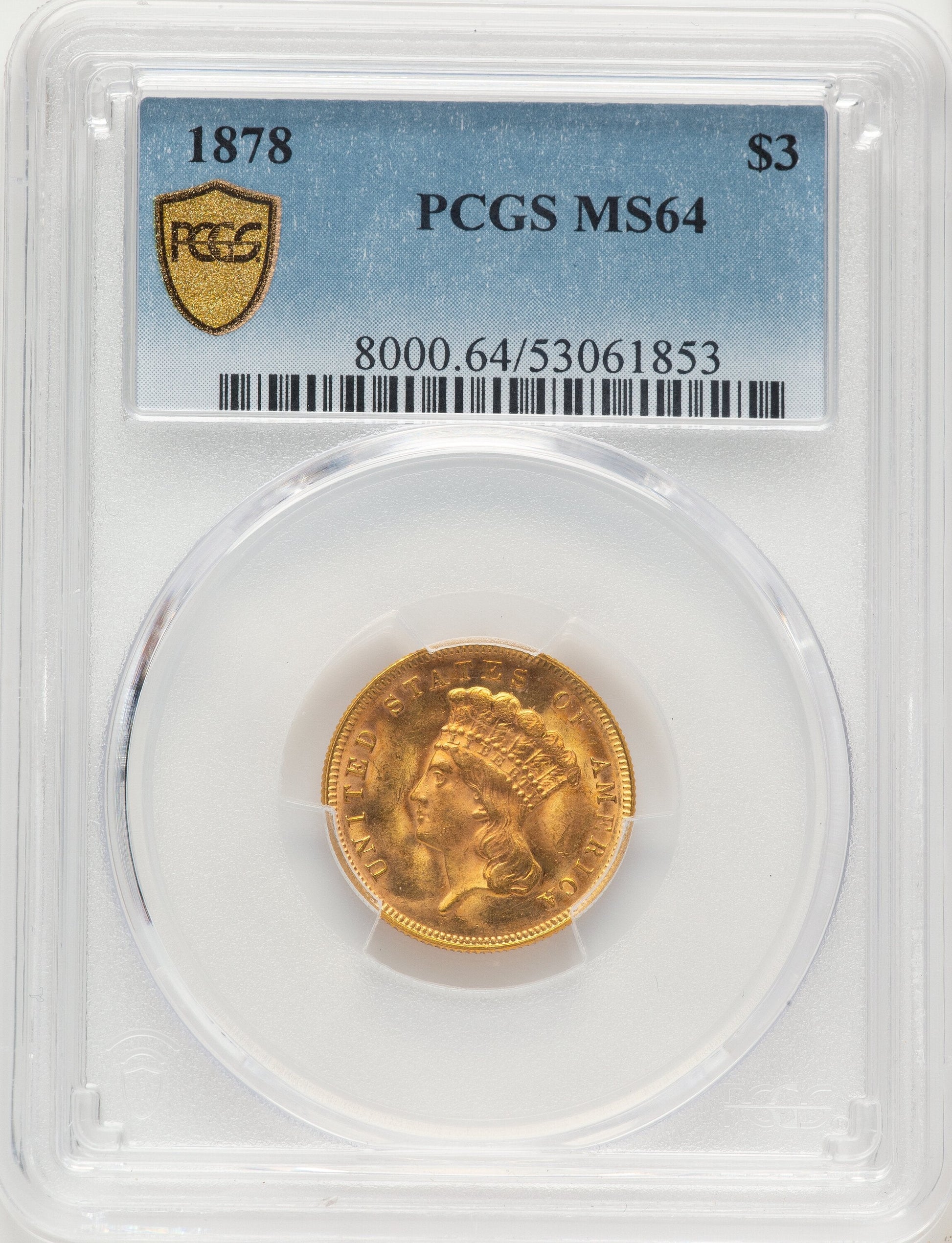 1878 $3 Three Dollar Gold Pieces PCGS MS64