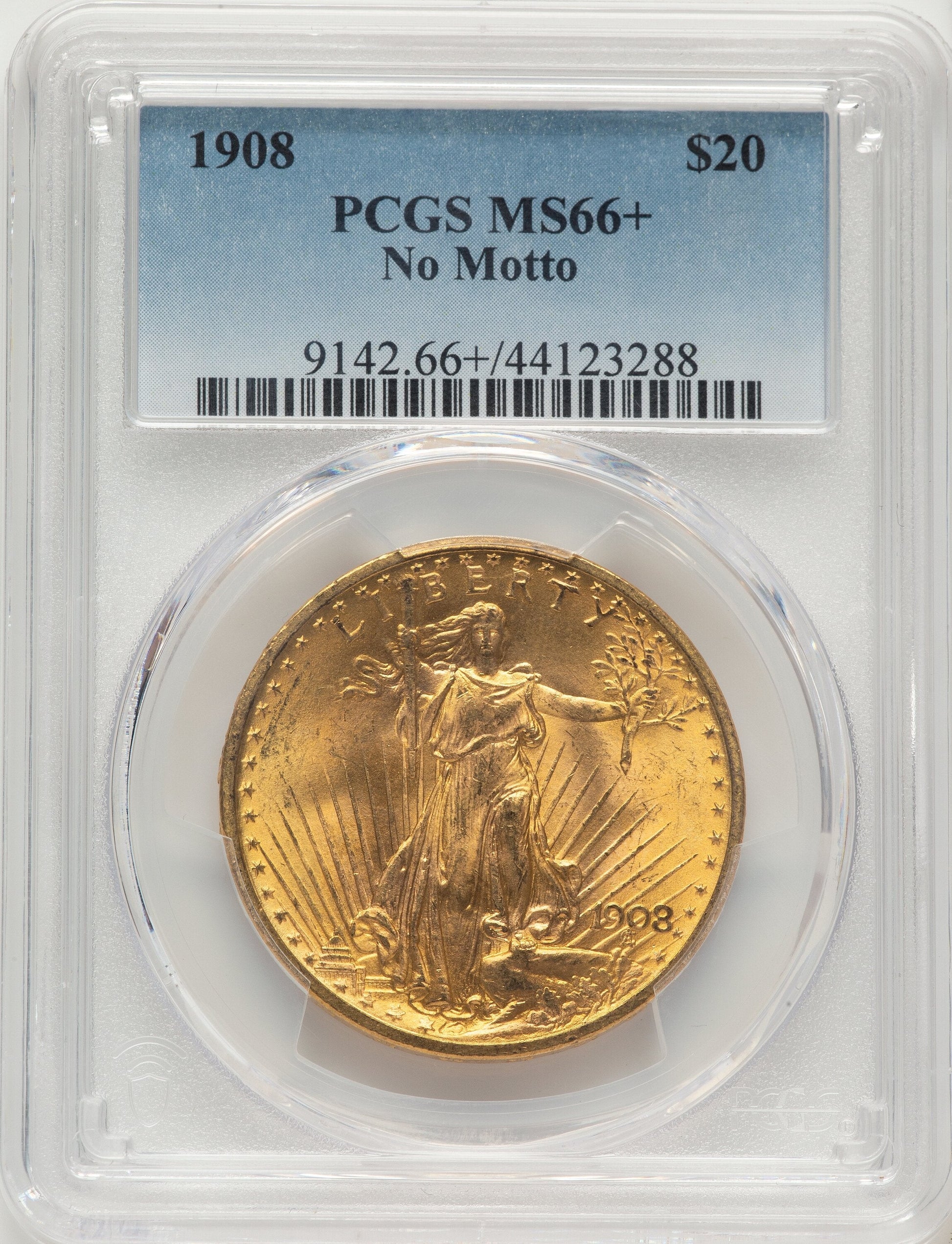 1908 $20 NO MOTTO Saint-Gaudens Double Eagle PCGS MS66+