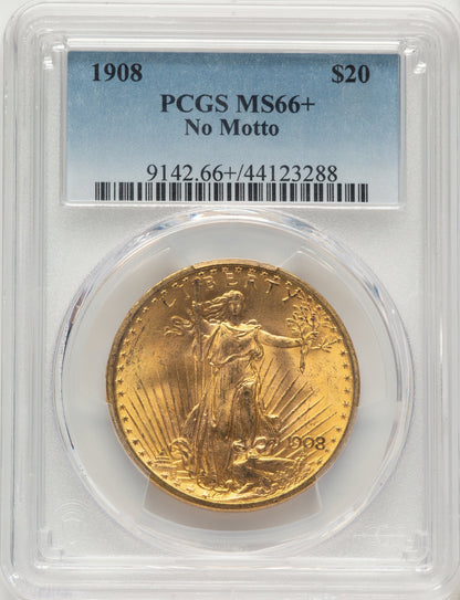 1908 $20 NO MOTTO Saint-Gaudens Double Eagle PCGS MS66+