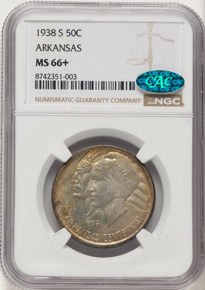 1938-S 50C Arkansas CAC Commemorative Silver NGC MS66+