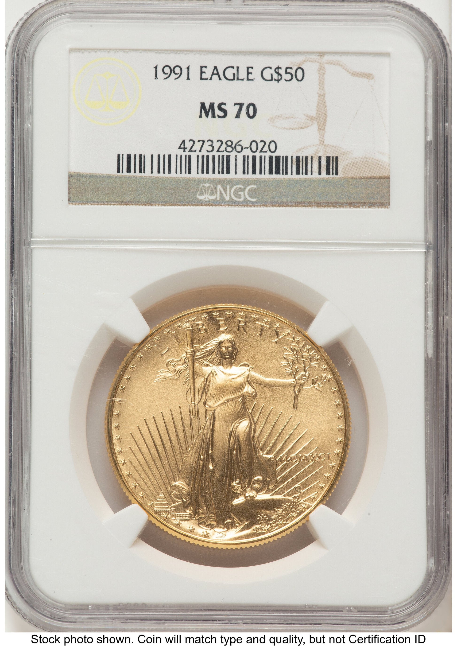 1991 Gold Eagle 1 oz Brown Label NGC MS70