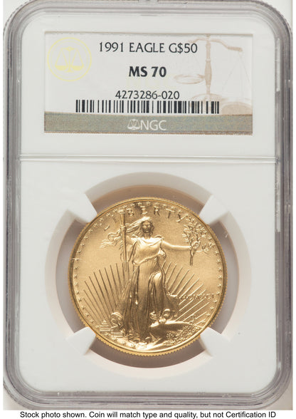 1991 Gold Eagle 1 oz Brown Label NGC MS70