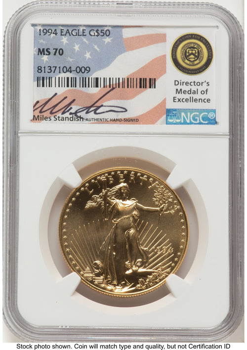 1994 Gold Eagle 1 oz Miles Standish NGC MS70