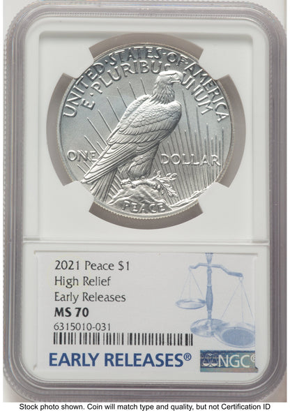 2021 6 Coin Morgan & Peace Dollar Set ER Mike Castle/Miles Standish NGC MS70