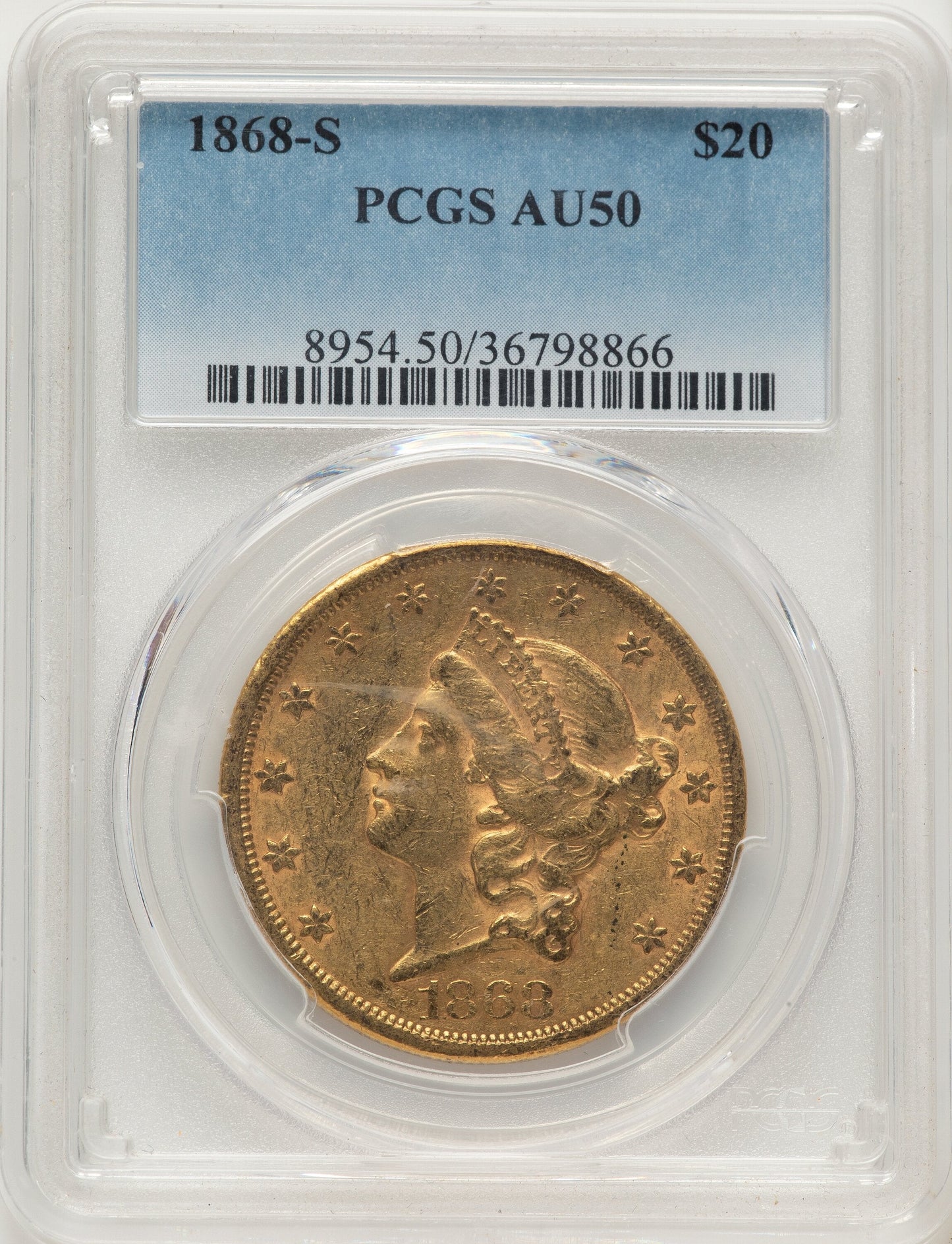 1868-S $20 Liberty Double Eagle PCGS AU50