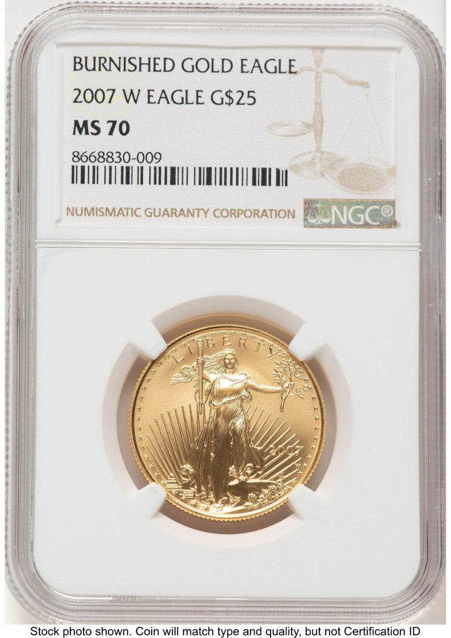 2007-W Burnished Gold Eagle 1/2 oz Brown Label NGC MS70