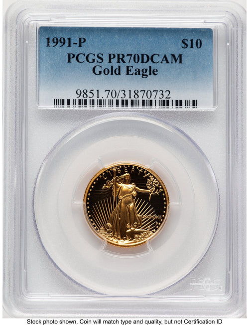 1991-P Proof Gold Eagle 1/4 oz Blue Gradient PCGS PR70