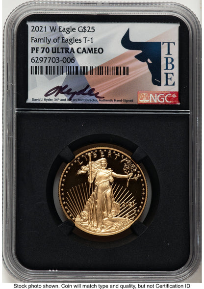 2021-W Type 1 Proof Gold Eagle 1/2 oz David J Ryder TBE Label NGC PF70