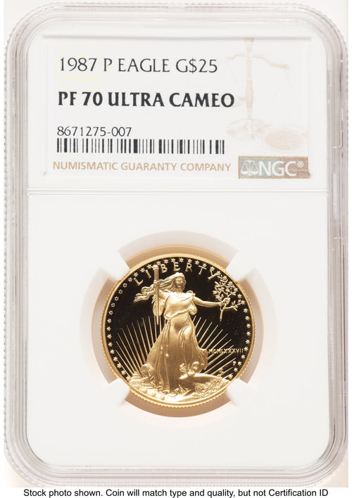 1987-P Proof Gold Eagle 1/2 oz Brown Label NGC PF70