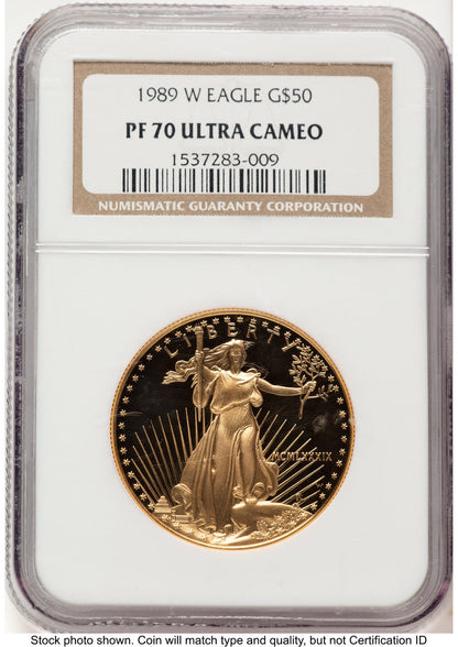 1989-W Proof Gold Eagle 1 oz Brown Label NGC PF70