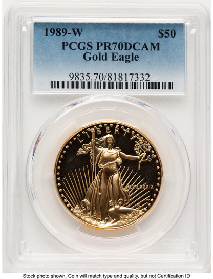 1989-W Proof Gold Eagle 1 oz Blue Gradient PCGS PR70