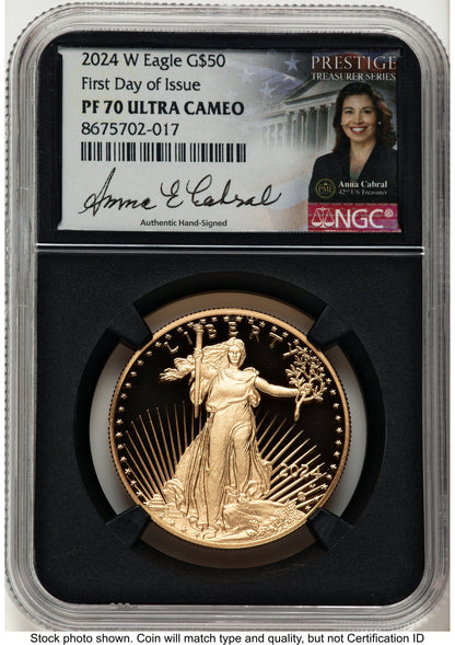 2024-W Proof Gold Eagle 1 oz FDI Anna Cabral Prestige Treasurer Series NGC PF70