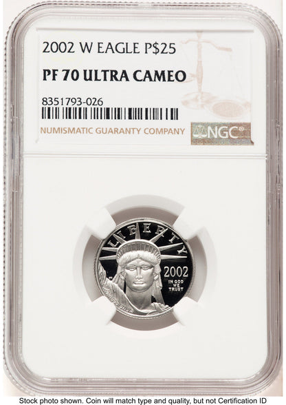 2002-W Proof Platinum Eagle 1/4 oz Brown Label NGC PF70