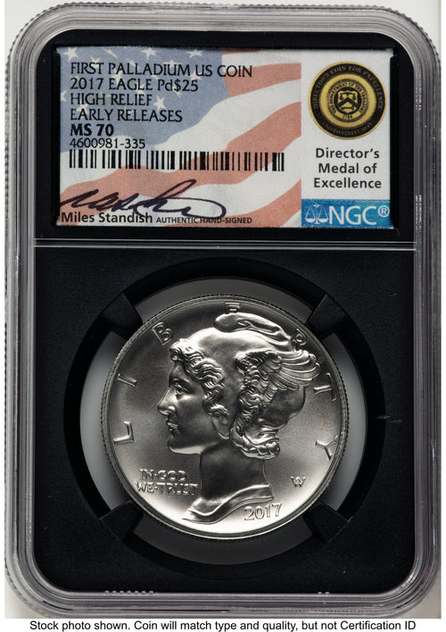 2017 Palladium Eagle 1 oz ER Miles Standish NGC MS70