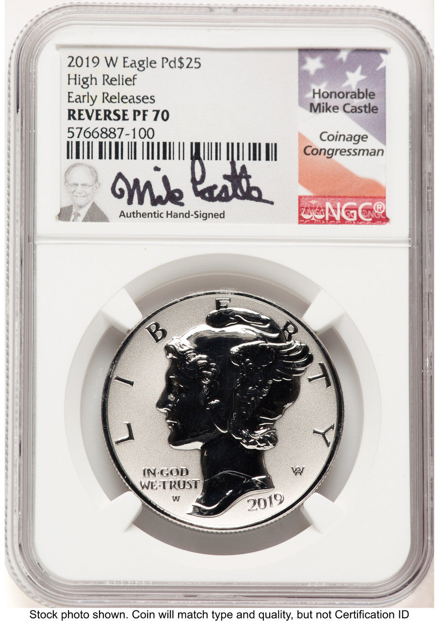 2019-W Palladium Eagle 1 oz REV ER Mike Castle NGC PF70