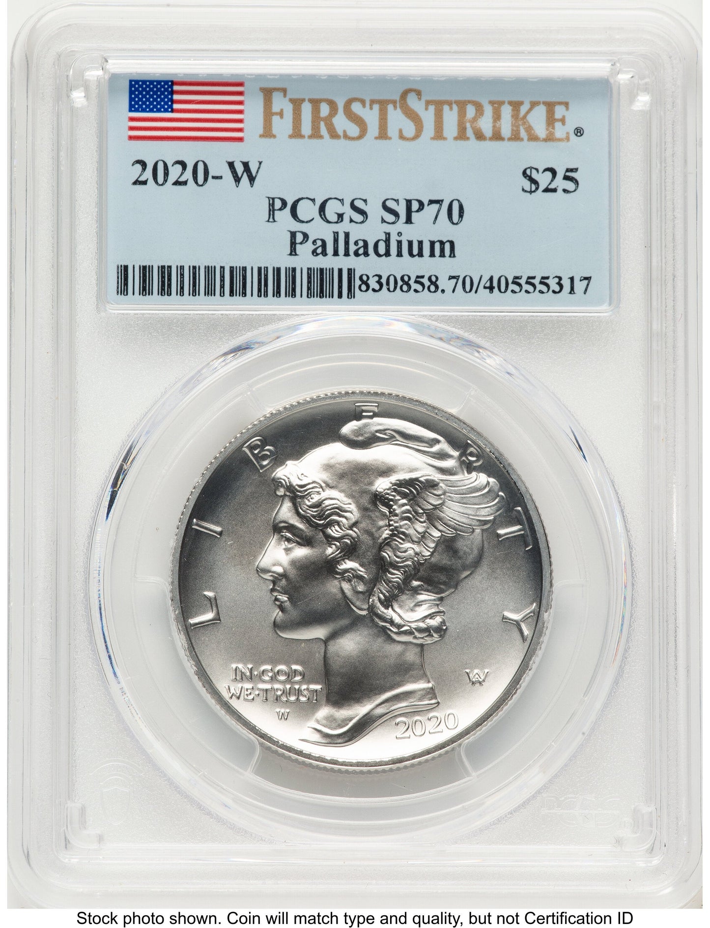 2020-W Palladium Eagle 1 oz Burnished FS Flag PCGS MS70
