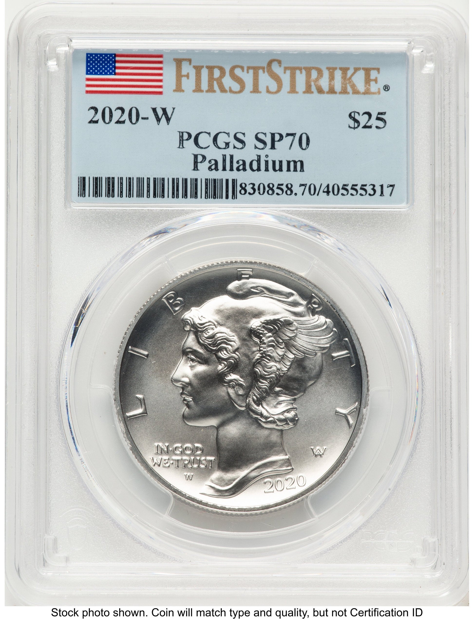 2020-W Palladium Eagle 1 oz Burnished FS Flag PCGS MS70