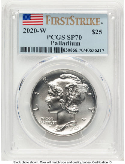 2020-W Palladium Eagle 1 oz Burnished FS Flag PCGS MS70