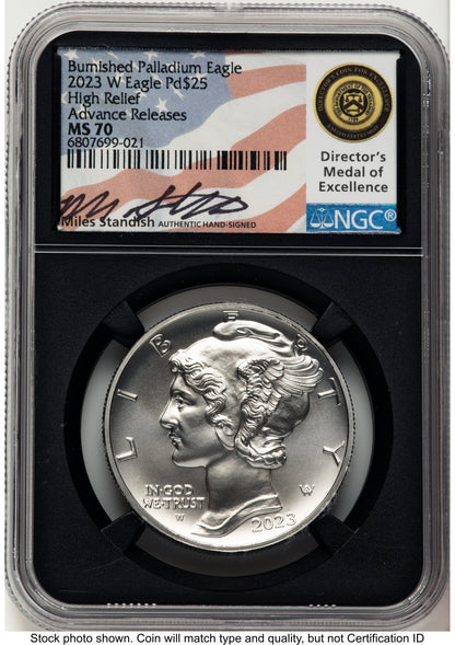 2023-W Palladium Eagle 1 oz Burnished AR Miles Standish NGC MS70