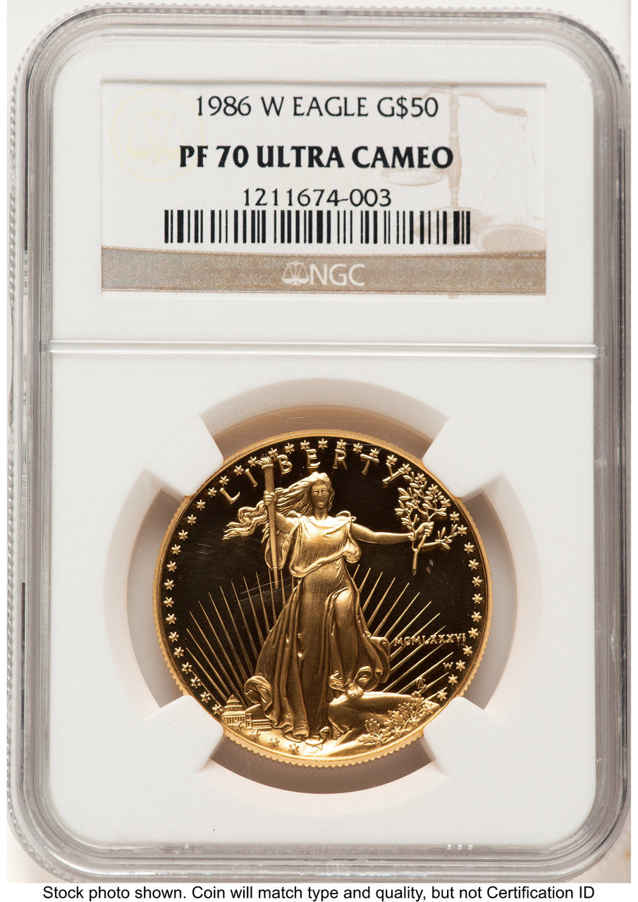1986-W Proof Gold Eagle 1 oz Brown Label NGC PF70