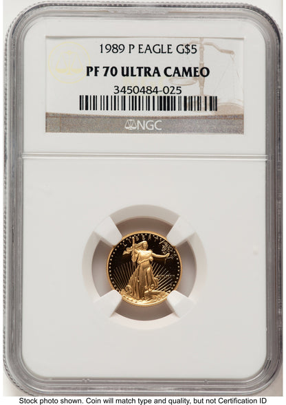 1989-P Proof Gold Eagle 1/10 oz Brown Label NGC PF70