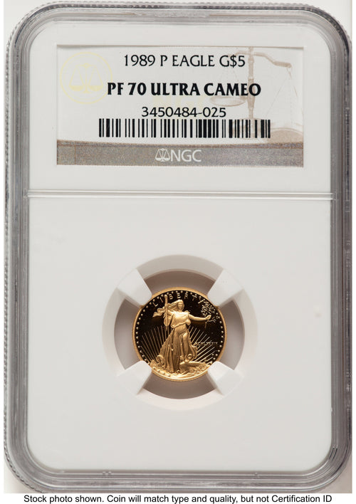 1989-P Proof Gold Eagle 1/10 oz Brown Label NGC PF70