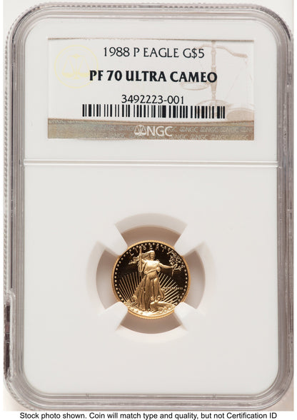 1988-P Proof Gold Eagle 1/10 oz Brown Label NGC PF70