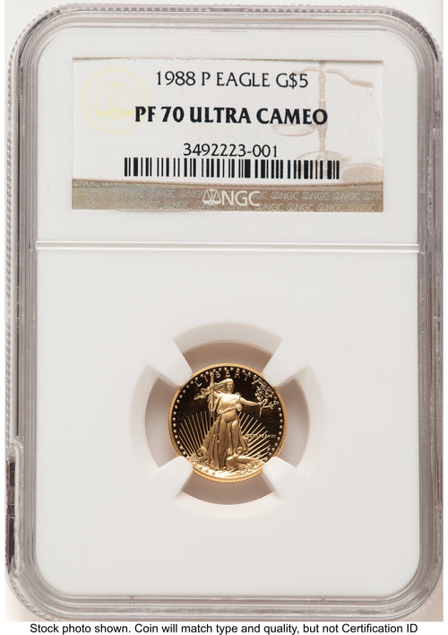 1988-P Proof Gold Eagle 1/10 oz Brown Label NGC PF70