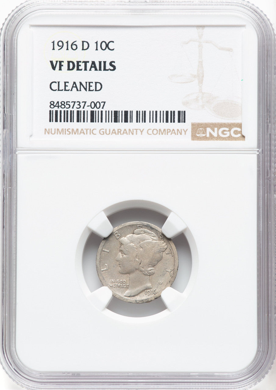 1916-D 10C Mercury Dime Details NGC VF20