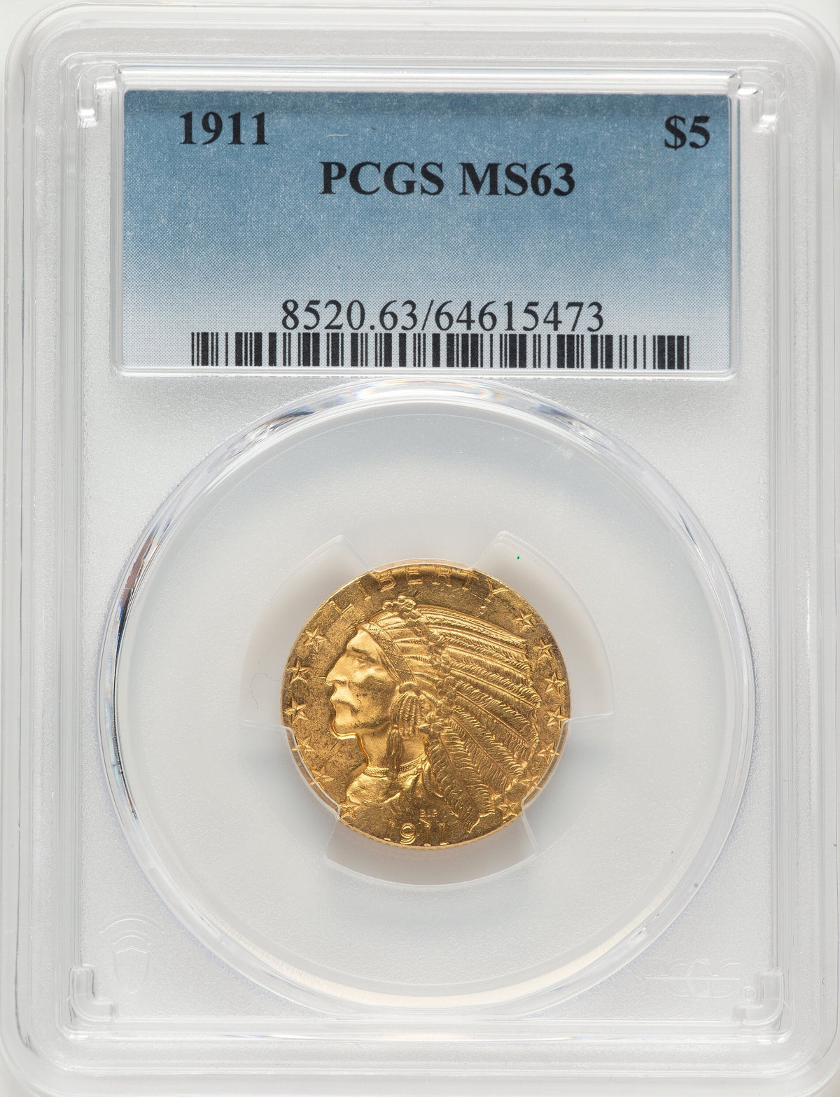 1911 $5 Indian Half Eagle PCGS MS63
