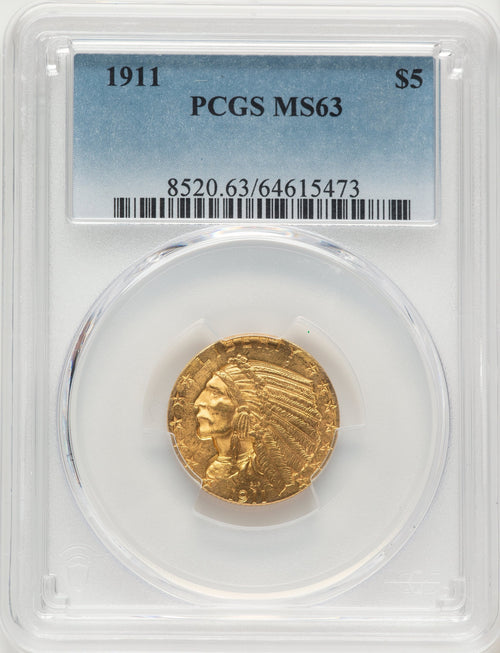1911 $5 Indian Half Eagle PCGS MS63