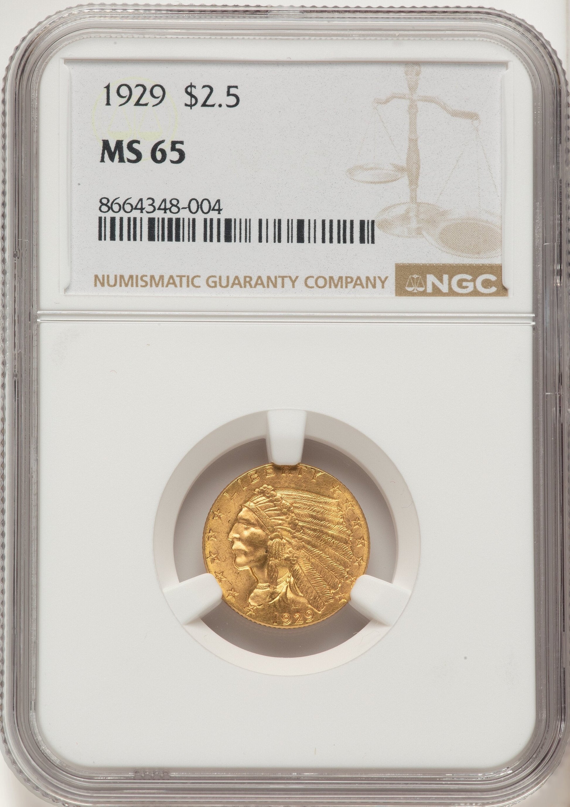 1929 $2.50 Indian Quarter Eagle NGC MS65