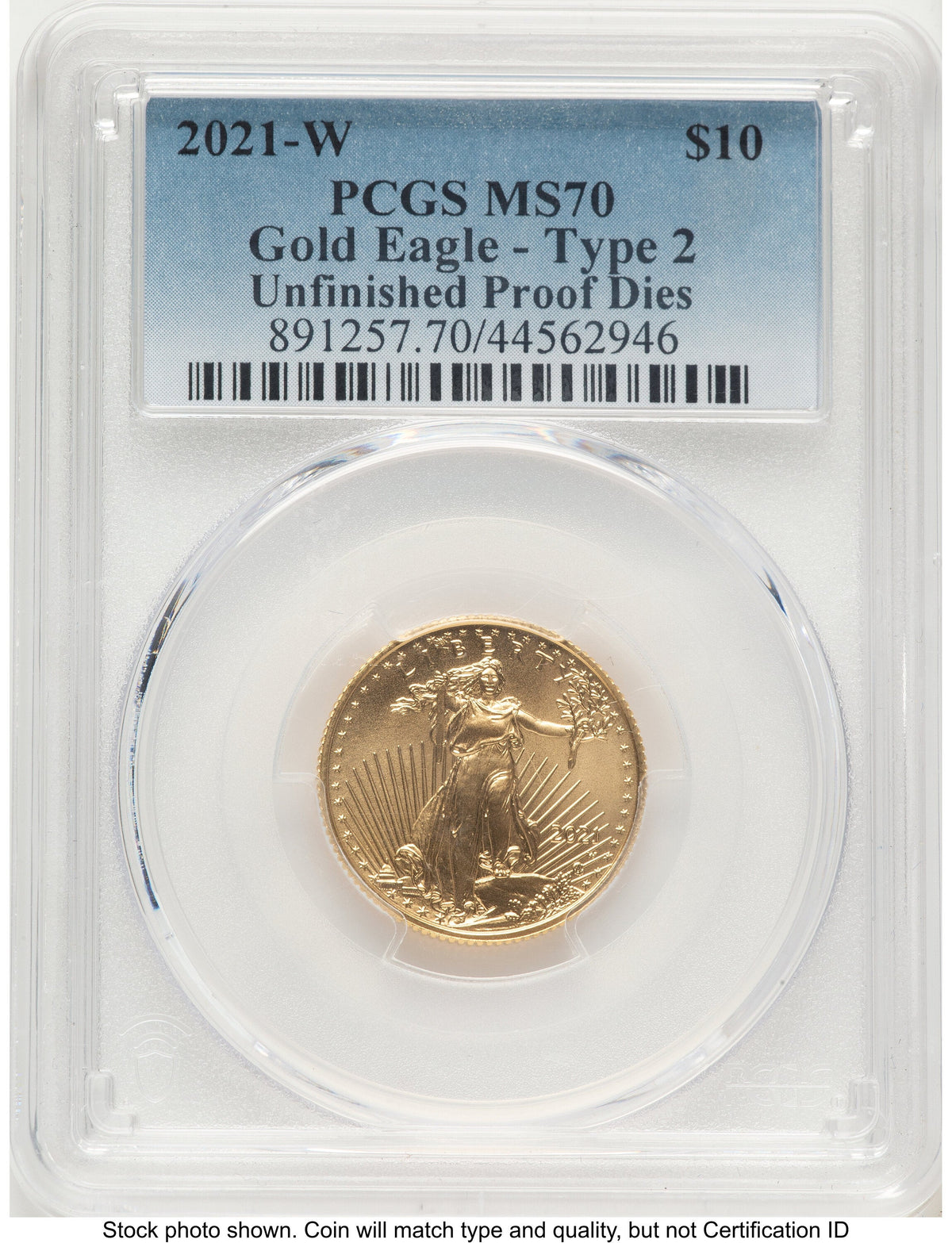 2021-W TY2 Gold Eagle 1/4 oz Unfinished Proof Dies Blue Gradient PCGS PR70