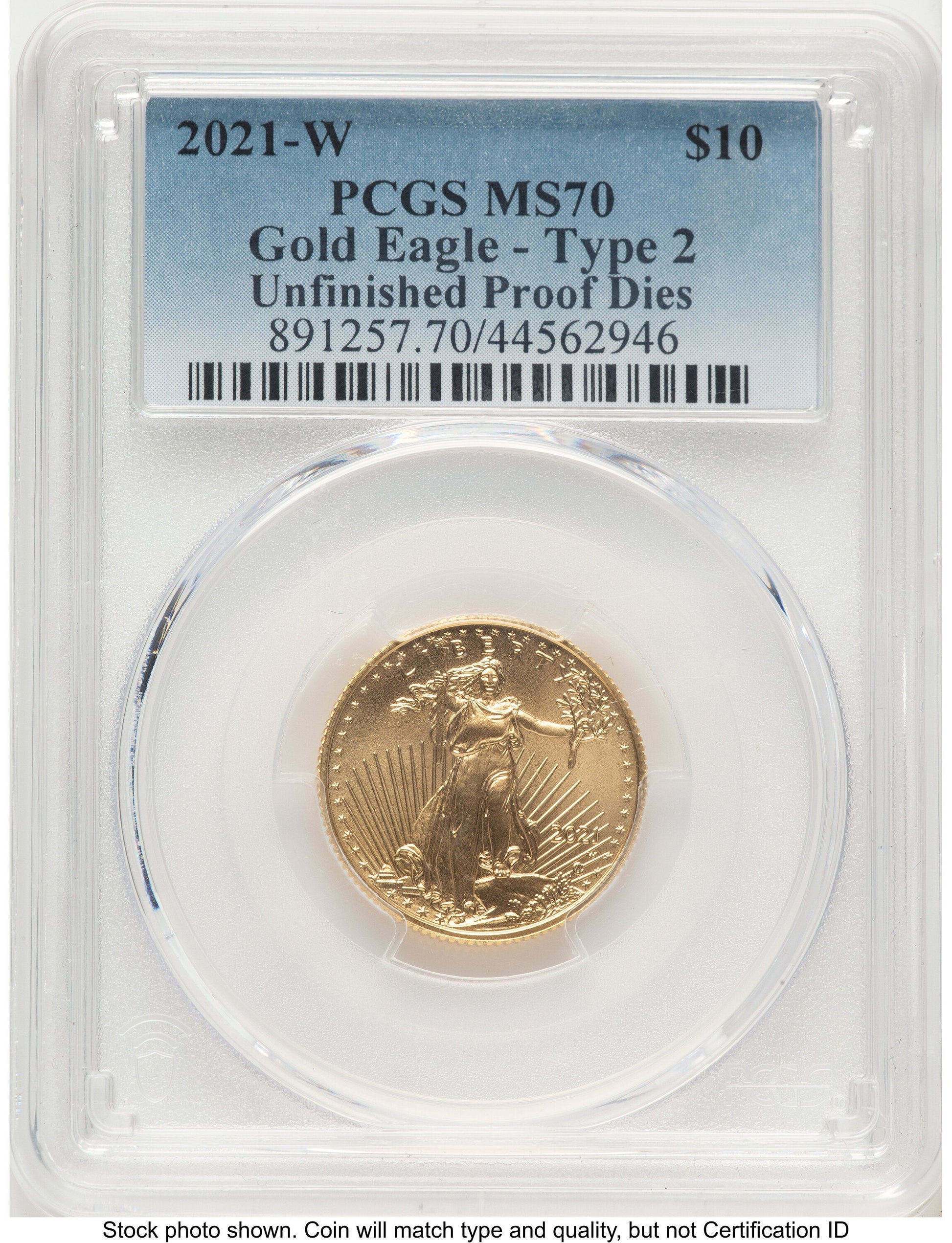 2021-W TY2 Gold Eagle 1/4 oz Unfinished Proof Dies Blue Gradient PCGS PR70