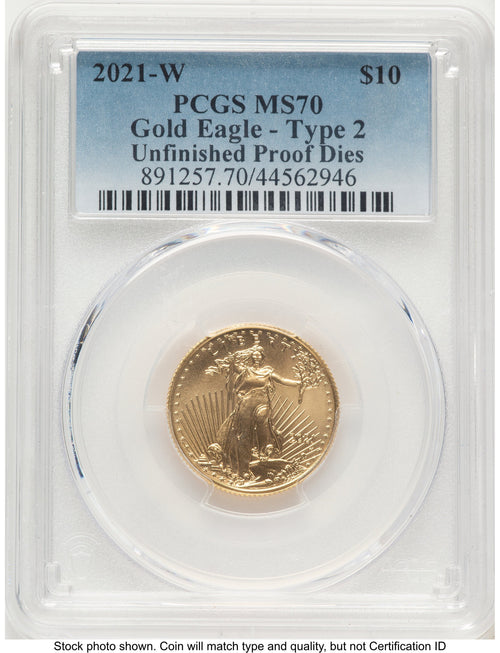 2021-W TY2 Gold Eagle 1/4 oz Unfinished Proof Dies Blue Gradient PCGS PR70