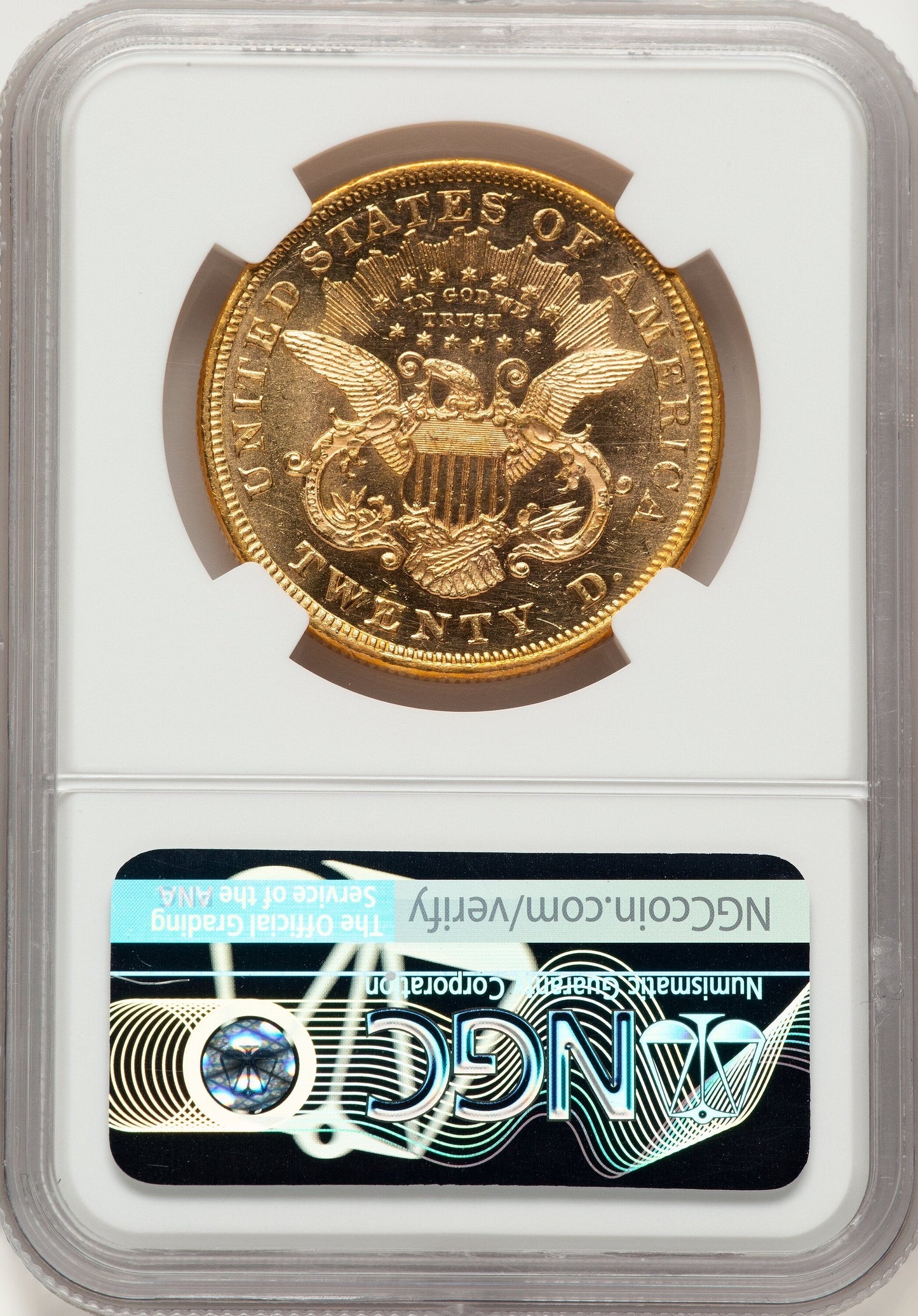 1872 $20 PL Brown Label Liberty Double Eagle NGC MS61+