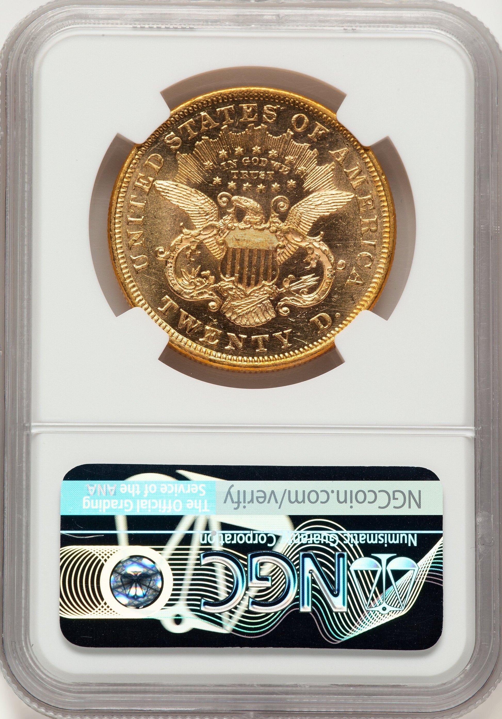 1872 $20 PL Brown Label Liberty Double Eagle NGC MS61+