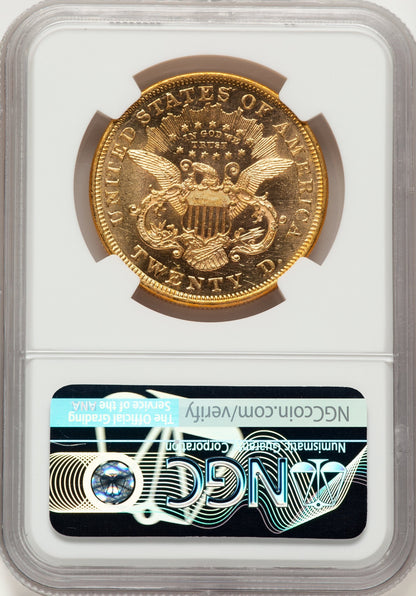 1872 $20 PL Brown Label Liberty Double Eagle NGC MS61+