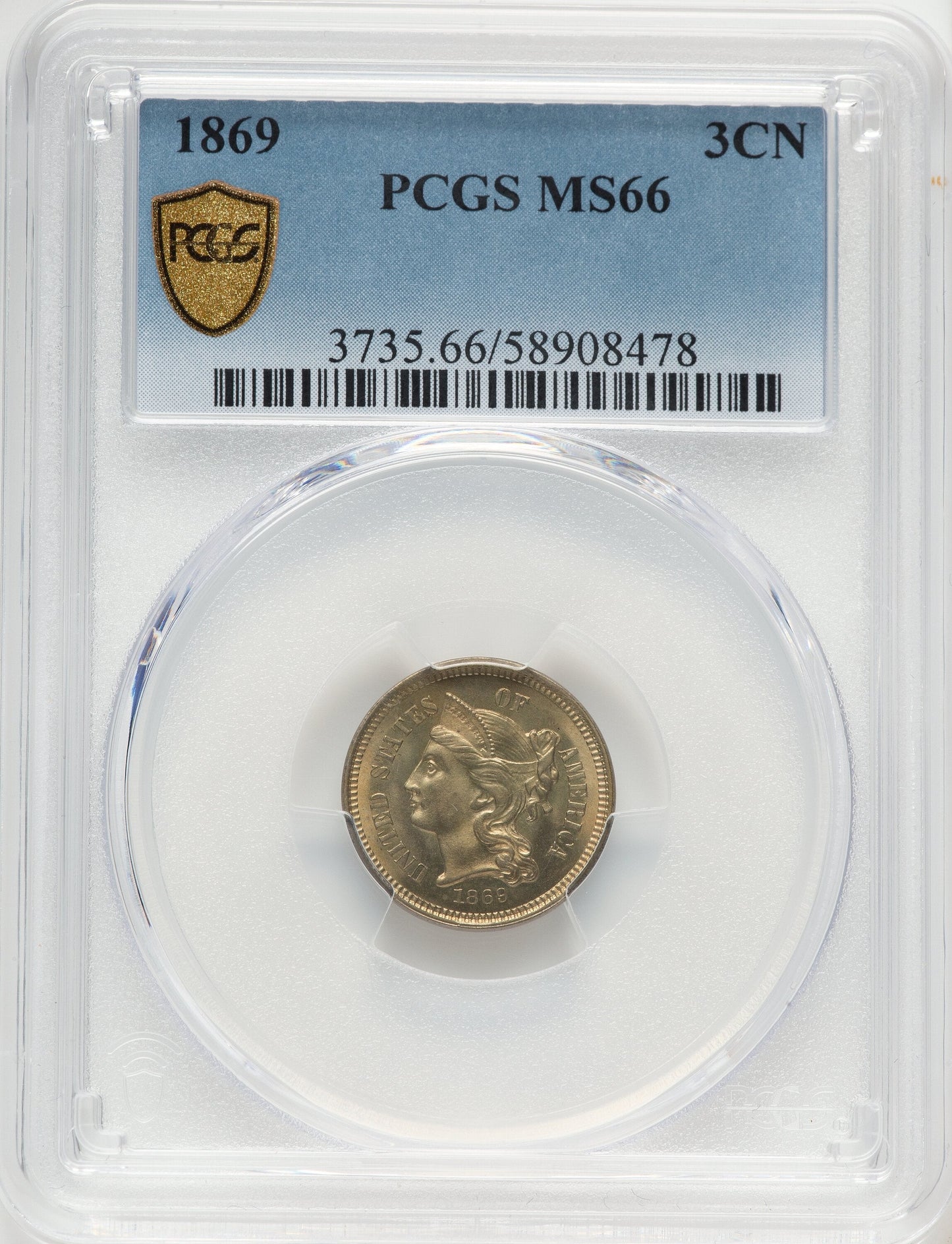 1869 3CN Three Cent Nickel PCGS MS66