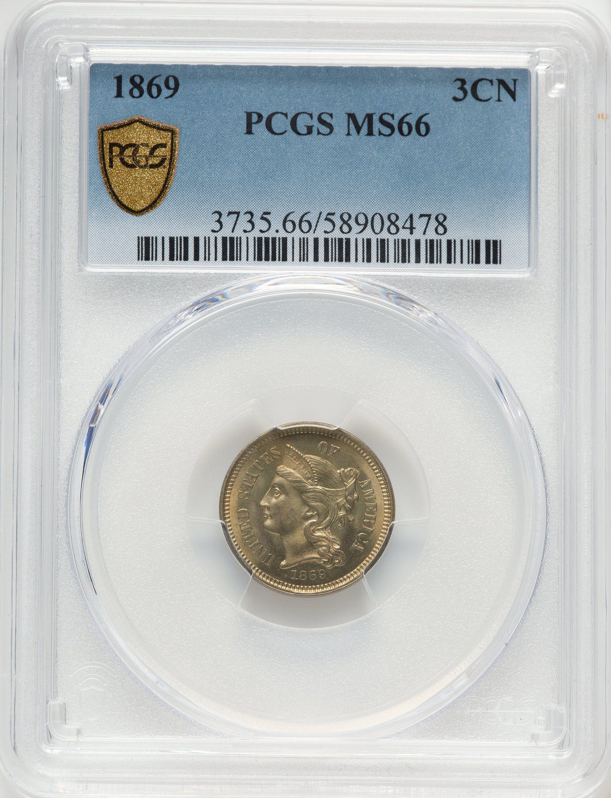 1869 3CN Three Cent Nickel PCGS MS66